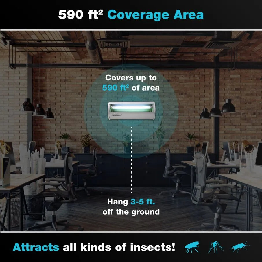 High-performance fly trap light totaling 590 square feet of coverage High-performance fly trap light totaling 590 square feet of coverage
