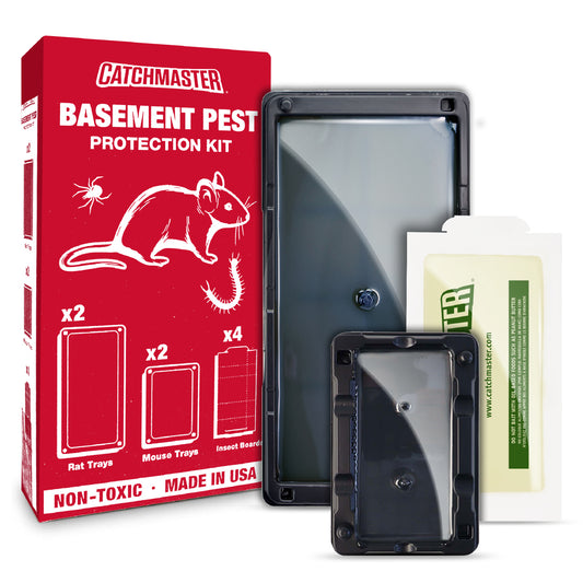 Catchmaster Basement Pest Protection Kit with non-toxic glue traps for rats, mice, and insects.