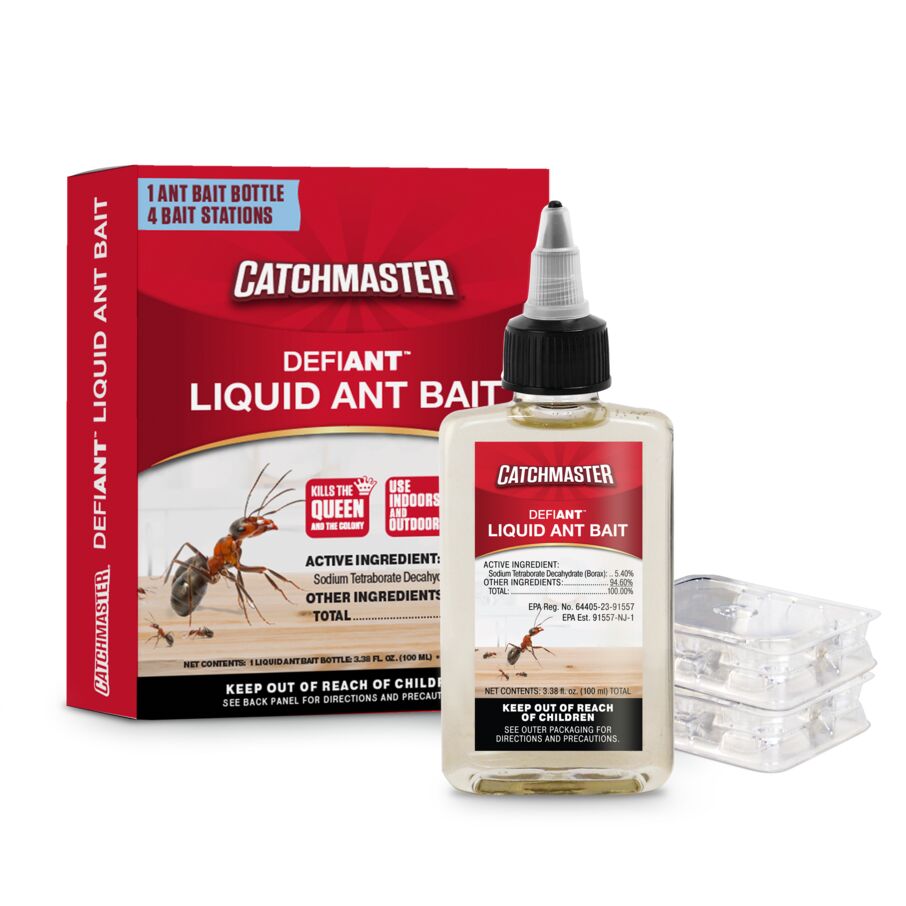 Catchmaster Defiant Liquid Ant Bait with bait stations.